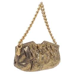 مملوكة مسبقًا Jimmy Choo Gold Python Chain Frame Clutch