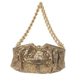 مملوكة مسبقًا Jimmy Choo Gold Python Chain Frame Clutch