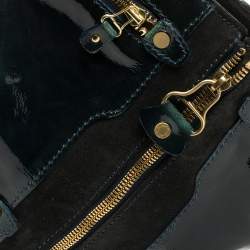 Pre Owned حقيبة جيمي تشو مونا جلد أخضر داكن لامع وسويدي صغيرة