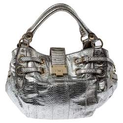 Pre Owned Jimmy Choo Silver Python Ramona Shoulder Bag