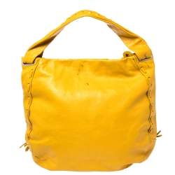 Pre Owned Jimmy Choo Mustard Leather Isola Fringe Studded Hobo