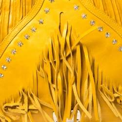 Pre Owned Jimmy Choo Mustard Leather Isola Fringe Studded Hobo