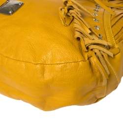 Pre Owned Jimmy Choo Mustard Leather Isola Fringe Studded Hobo