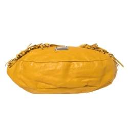 Pre Owned Jimmy Choo Mustard Leather Isola Fringe Studded Hobo