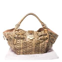 Pre Owned حقيبة كتف جيمي تشو رامونا جلد ثعبان الماء كريمي/ أسود  