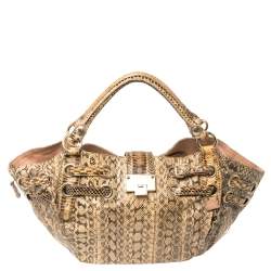 Pre Owned حقيبة كتف جيمي تشو رامونا جلد ثعبان الماء كريمي/ أسود  