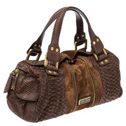 مملوكة مسبقًا حقيبة ساتشيل جيمي تشو مارلا سويدي وجلد ثعبان بنية 