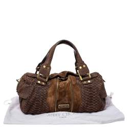 مملوكة مسبقًا حقيبة ساتشيل جيمي تشو مارلا سويدي وجلد ثعبان بنية 