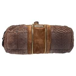 مملوكة مسبقًا حقيبة ساتشيل جيمي تشو مارلا سويدي وجلد ثعبان بنية 