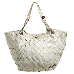 Pre Owned Jimmy Choo Ivory Woven Leather Tote