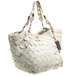 Pre Owned Jimmy Choo Ivory Woven Leather Tote