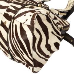 Pre Owned Jimmy Choo Brown/White Zebra Print Calfhair and Python Malena Satchel