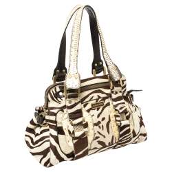 Pre Owned Jimmy Choo Brown/White Zebra Print Calfhair and Python Malena Satchel