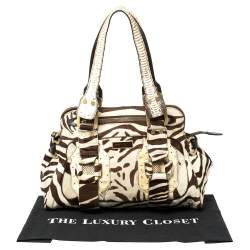 Pre Owned Jimmy Choo Brown/White Zebra Print Calfhair and Python Malena Satchel