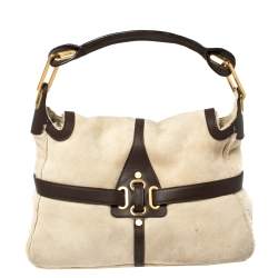 مملوكة مسبقًا Jimmy Choo Beige/Brown Shearling and Leather Tulita Hobo