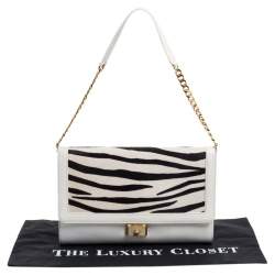 Jimmy Choo White Zebra Print Calfhair and Leather Flap Chain Shoulder Bag