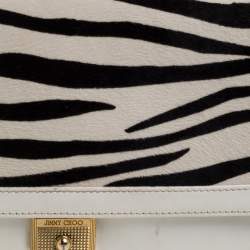 Jimmy Choo White Zebra Print Calfhair and Leather Flap Chain Shoulder Bag