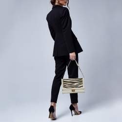 Jimmy Choo White Zebra Print Calfhair and Leather Flap Chain Shoulder Bag