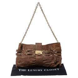 مملوكة مسبقًا Jimmy Choo Brown Leather Riki Chain Shoulder Bag