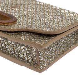 Pre Owned Jimmy Choo Metallic Silver Glittered Fabric Tilsa Strap Wallet