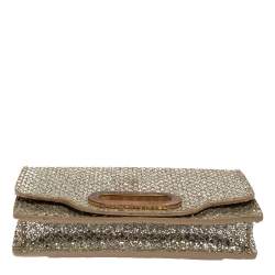 Pre Owned Jimmy Choo Metallic Silver Glittered Fabric Tilsa Strap Wallet