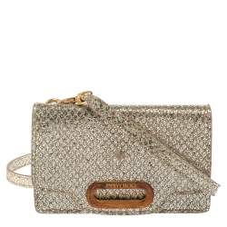Pre Owned Jimmy Choo Metallic Silver Glittered Fabric Tilsa Strap Wallet