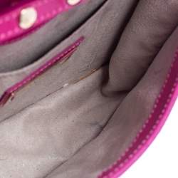 Pre Owned Jimmy Choo Fuchsia Patent Leather and Suede Rebel Top Handle Bag
