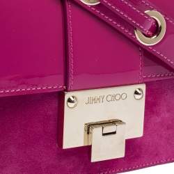 Pre Owned Jimmy Choo Fuchsia Patent Leather and Suede Rebel Top Handle Bag