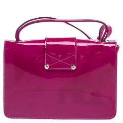 Pre Owned Jimmy Choo Fuchsia Patent Leather and Suede Rebel Top Handle Bag