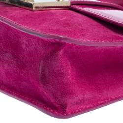 Pre Owned Jimmy Choo Fuchsia Patent Leather and Suede Rebel Top Handle Bag