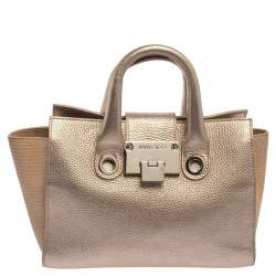 Jimmy Choo Light Rose Gold Leather and Lizard Embossed Riley Tote