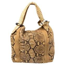 Jimmy Choo Beige/Brown Python and Suede Saba Hobo