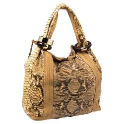 Jimmy Choo Beige/Brown Python and Suede Saba Hobo
