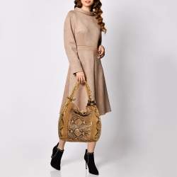Jimmy Choo Beige/Brown Python and Suede Saba Hobo
