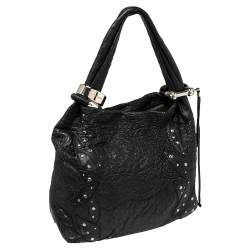 Pre Owned حقيبة هوبو جيمي تشو سابا متوسطة مزخرفة جلد مزخرف أسود