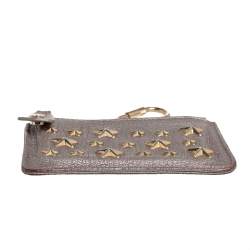Pre Owned Jimmy Choo Metallic Grey Leather Nancy Star Studded Key Pouch