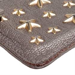 Pre Owned Jimmy Choo Metallic Grey Leather Nancy Star Studded Key Pouch