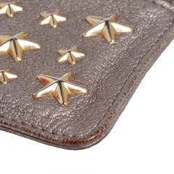 Pre Owned Jimmy Choo Metallic Grey Leather Nancy Star Studded Key Pouch