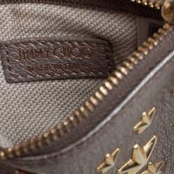 Pre Owned Jimmy Choo Metallic Grey Leather Nancy Star Studded Key Pouch