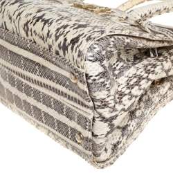 Pre Owned حقيبة ساتشل جيمي تشو روسالي جلد ثعبان بني/ أبيض كريمي