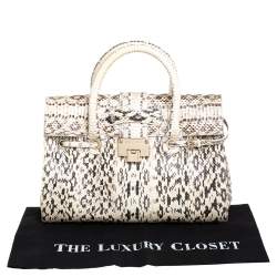 Pre Owned حقيبة ساتشل جيمي تشو روسالي جلد ثعبان بني/ أبيض كريمي