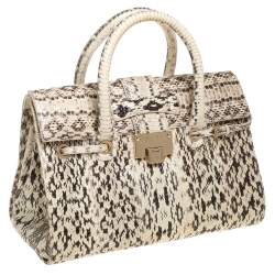 Pre Owned حقيبة ساتشل جيمي تشو روسالي جلد ثعبان بني/ أبيض كريمي