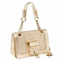 مملوكة مسبقًا حقيبة كتف جيمي تشو جلد مجدول ذهبي قفل قلاب 