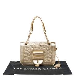 مملوكة مسبقًا حقيبة كتف جيمي تشو جلد مجدول ذهبي قفل قلاب 