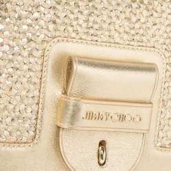 مملوكة مسبقًا حقيبة كتف جيمي تشو جلد مجدول ذهبي قفل قلاب 