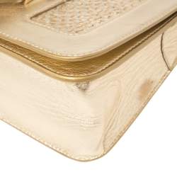 مملوكة مسبقًا حقيبة كتف جيمي تشو جلد مجدول ذهبي قفل قلاب 