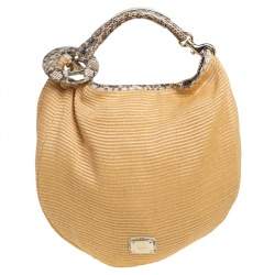 مملوكة مسبقًا حقيبة هوبو جيمى تشو سكاي حافة جلد ثعبان و رافيا بني فاتح