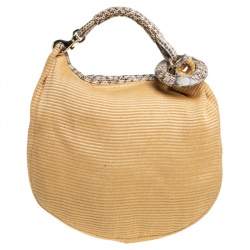 مملوكة مسبقًا حقيبة هوبو جيمى تشو سكاي حافة جلد ثعبان و رافيا بني فاتح