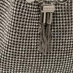 Pre Owned Jimmy Choo Silver Satin Crystal Mesh Bon Bon Bucket Bag