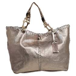 Pre Owned Jimmy Choo Metallic Leather and Snakeskin Trim Whipstitch Hobo